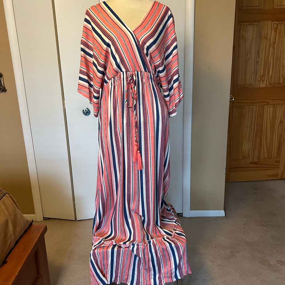 Striped Maxi Dress with Rope Tie